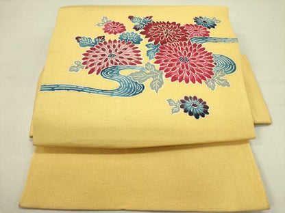 平和屋着物●つけ帯　型染　菊　正絹　逸品　DABD0593op
