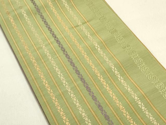 平和屋着物●本場筑前博多織　両面　半幅帯　献上　正絹　逸品　DABD0598op