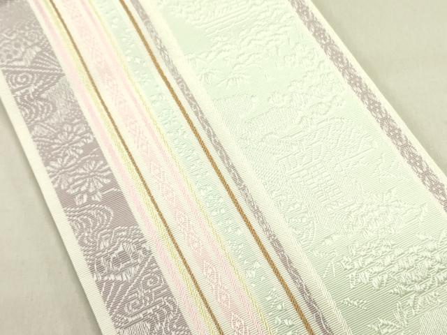平和屋着物●本場筑前博多織　両面　半幅帯　花間道　小野和也作　博多金ラベル　証紙付き　正絹　逸品　DABD0599op