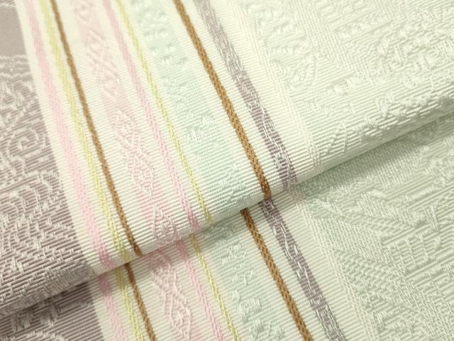 平和屋着物●本場筑前博多織　両面　半幅帯　花間道　小野和也作　博多金ラベル　証紙付き　正絹　逸品　DABD0599op