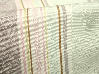 平和屋着物●本場筑前博多織　両面　半幅帯　花間道　小野和也作　博多金ラベル　証紙付き　正絹　逸品　DABD0599op