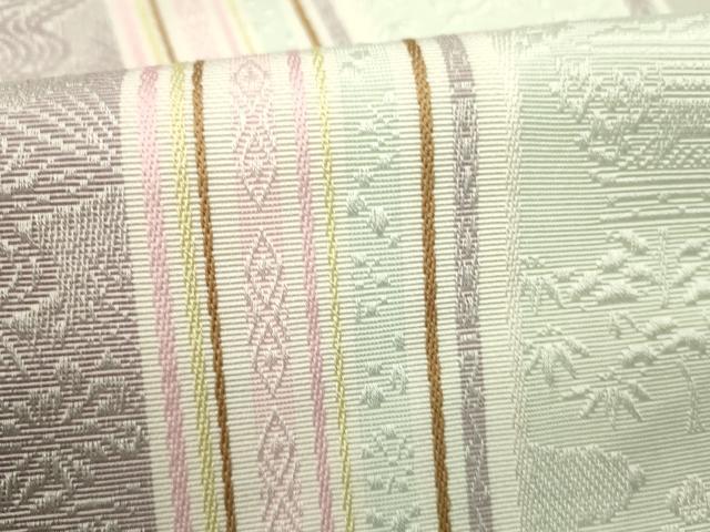 平和屋着物●本場筑前博多織　両面　半幅帯　花間道　小野和也作　博多金ラベル　証紙付き　正絹　逸品　DABD0599op