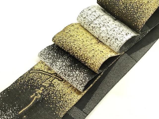 平和屋着物●男性　キモノデザイナー　斉藤上太郎　両面　角帯　霞文　金糸　正絹　逸品　DABD0616op