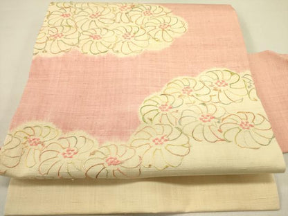 平和屋着物●九寸名古屋帯　紬地　刺繍　菊　正絹　逸品　DABD0622op