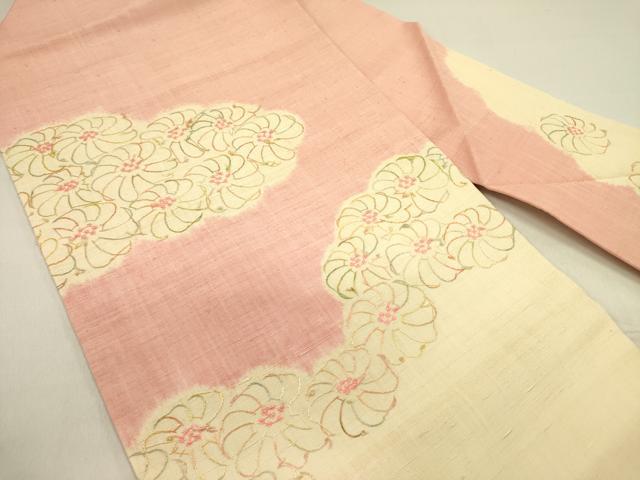 平和屋着物●九寸名古屋帯　紬地　刺繍　菊　正絹　逸品　DABD0622op