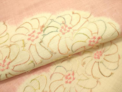 平和屋着物●九寸名古屋帯　紬地　刺繍　菊　正絹　逸品　DABD0622op
