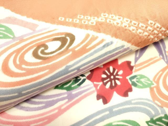 平和屋着物●九寸開き名古屋帯　絞り　型染　流水花文　正絹　逸品　DABD0623op