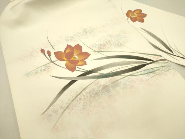 平和屋着物●塩瀬　九寸名古屋帯　作家物　手描き　草花　正絹　逸品　DABD0624op