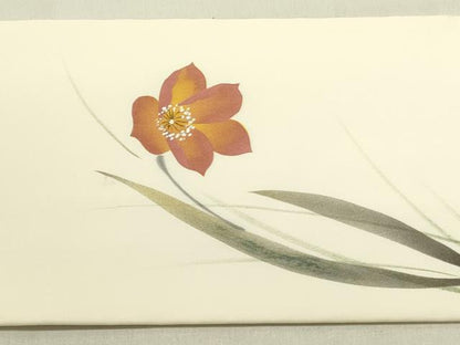 平和屋着物●塩瀬　九寸名古屋帯　作家物　手描き　草花　正絹　逸品　DABD0624op