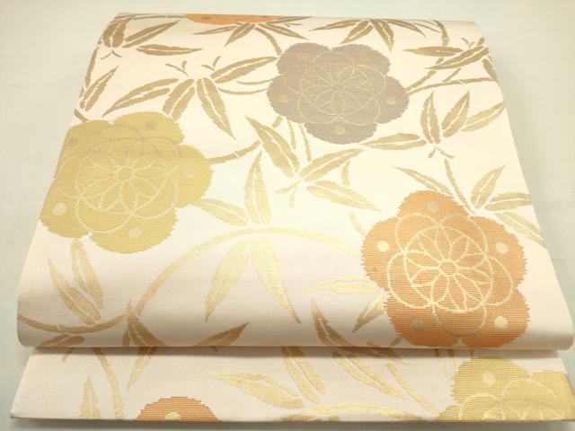 平和屋着物●六通柄袋帯　草花　金糸　正絹　逸品　DABD0627op