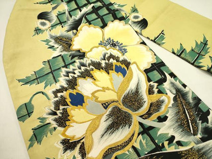 平和屋着物●アンティーク　大正ロマン　九寸名古屋帯　駒刺繍　草花　金糸　正絹　逸品　DABD0629op