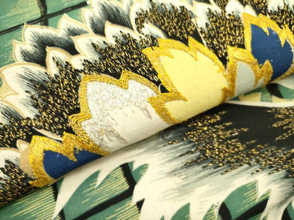 平和屋着物●アンティーク　大正ロマン　九寸名古屋帯　駒刺繍　草花　金糸　正絹　逸品　DABD0629op