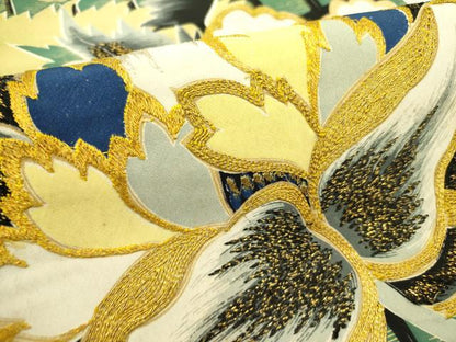 平和屋着物●アンティーク　大正ロマン　九寸名古屋帯　駒刺繍　草花　金糸　正絹　逸品　DABD0629op