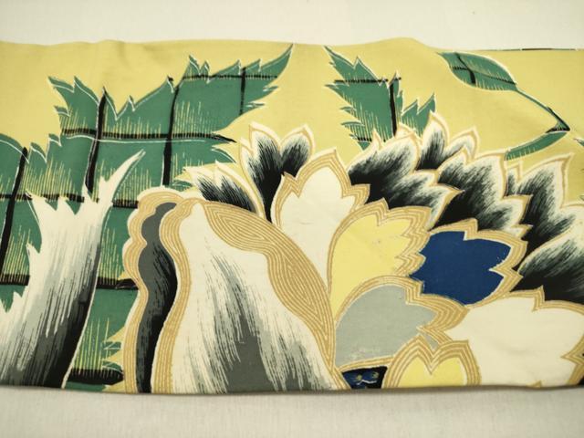 平和屋着物●アンティーク　大正ロマン　九寸名古屋帯　駒刺繍　草花　金糸　正絹　逸品　DABD0629op