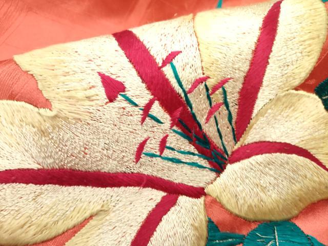 平和屋着物●アンティーク　大正ロマン　九寸名古屋帯　総手刺繍　草花　金糸　正絹　逸品　DABD0630op