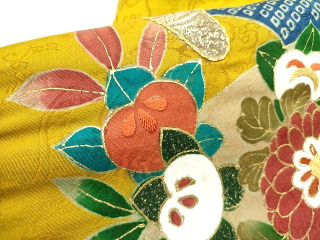 平和屋着物●アンティーク　大正ロマン　九寸名古屋帯　刺繍　地紙草花文　金彩　正絹　逸品　DABD0632op