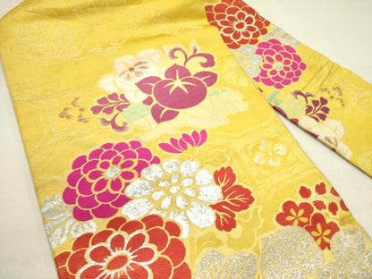 平和屋着物●アンティーク　大正ロマン　九寸名古屋帯　唐織　草花　銀糸　正絹　逸品　DABD0635op