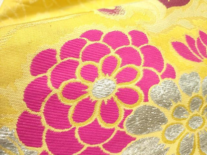 平和屋着物●アンティーク　大正ロマン　九寸名古屋帯　唐織　草花　銀糸　正絹　逸品　DABD0635op
