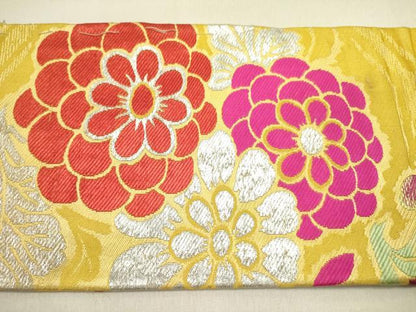 平和屋着物●アンティーク　大正ロマン　九寸名古屋帯　唐織　草花　銀糸　正絹　逸品　DABD0635op