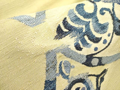 平和屋着物●八寸名古屋帯　本藍　すくい織　紬地　花鳥文　正絹　逸品　DABD0636op