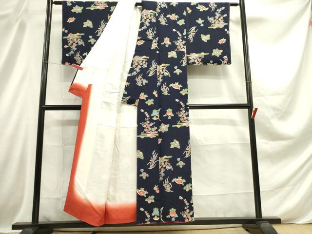 平和屋着物■上質な小紋 型染 風景花文 鬼しぼ縮緬 正絹 逸品 未使用 DABD0642op