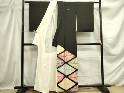 平和屋着物■豪華黒留袖 駒刺繍 絞り 双鶴菱文 正絹 逸品 DABD0657op