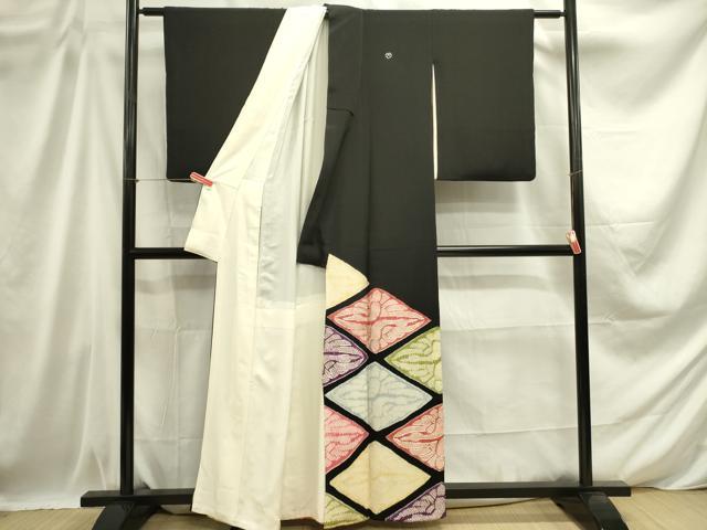 平和屋着物■豪華黒留袖 駒刺繍 絞り 双鶴菱文 正絹 逸品 DABD0657op
