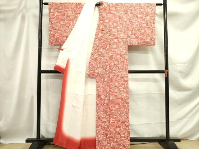 平和屋着物■上質な小紋 風景文 鬼しぼ縮緬 正絹 逸品 未使用 DABD0676op