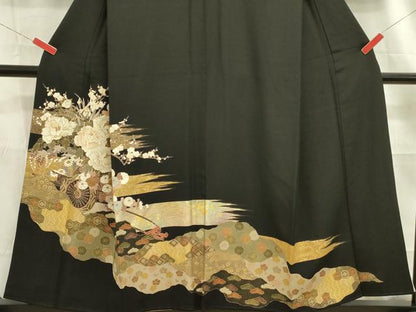 平和屋着物■豪華黒留袖 花車文 金彩 正絹 逸品 DABD0682op