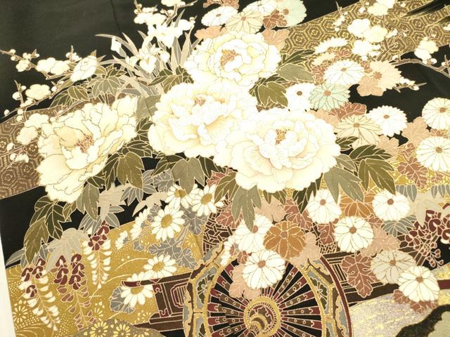 平和屋着物■豪華黒留袖 花車文 金彩 正絹 逸品 DABD0682op