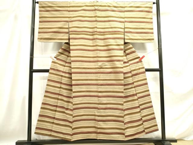 平和屋着物■上質な紬 横段文 正絹 逸品 未使用 DABD0683op