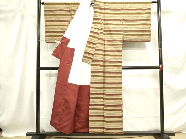 平和屋着物■上質な紬 横段文 正絹 逸品 未使用 DABD0683op