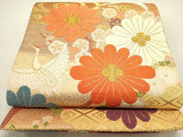 平和屋着物●佐賀錦　西陣の名門織元　いづくら謹製　六通柄袋帯　唐織　瑞松飛鶴文　金糸　正絹　逸品　DABD0693op