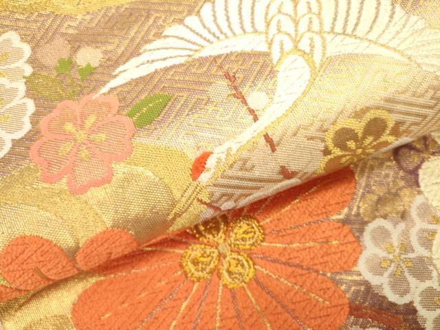 平和屋着物●佐賀錦　西陣の名門織元　いづくら謹製　六通柄袋帯　唐織　瑞松飛鶴文　金糸　正絹　逸品　DABD0693op