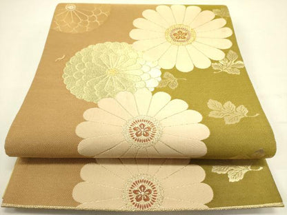 平和屋着物●六通柄袋帯　唐織　菊　金銀糸　正絹　逸品　DABD0695op