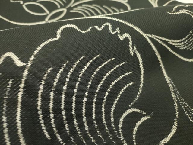 平和屋着物●六通柄　本袋帯　更紗草花文　黒地　正絹　逸品　DABD0696op
