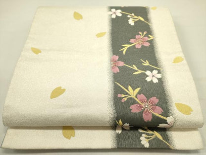 平和屋着物●両面　六通柄袋帯　舞桜　紫野美術工芸　金糸　正絹　逸品　DABD0699op