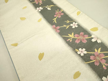 平和屋着物●両面　六通柄袋帯　舞桜　紫野美術工芸　金糸　正絹　逸品　DABD0699op