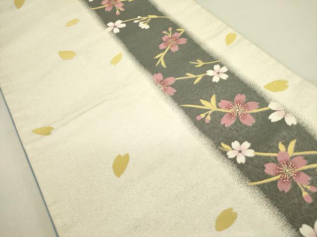 平和屋着物●両面　六通柄袋帯　舞桜　紫野美術工芸　金糸　正絹　逸品　DABD0699op