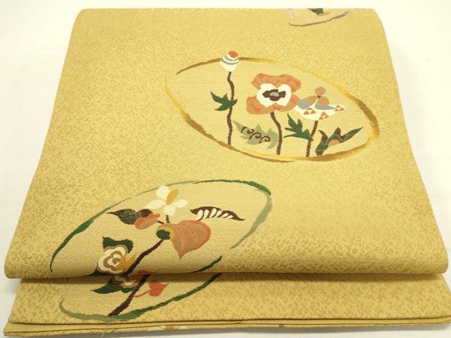 平和屋着物●六通柄袋帯　草花　正絹　逸品　DABD0702op