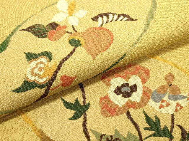 平和屋着物●六通柄袋帯　草花　正絹　逸品　DABD0702op