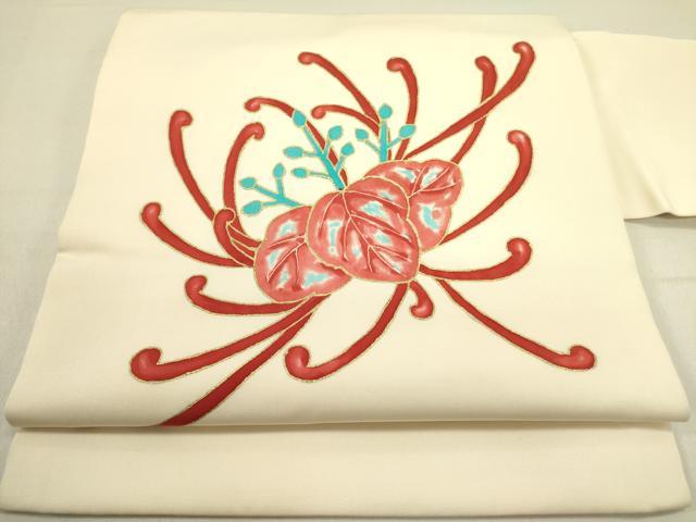 平和屋着物●塩瀬　九寸名古屋帯　乱菊　桐　金彩　正絹　逸品　DABD0703op