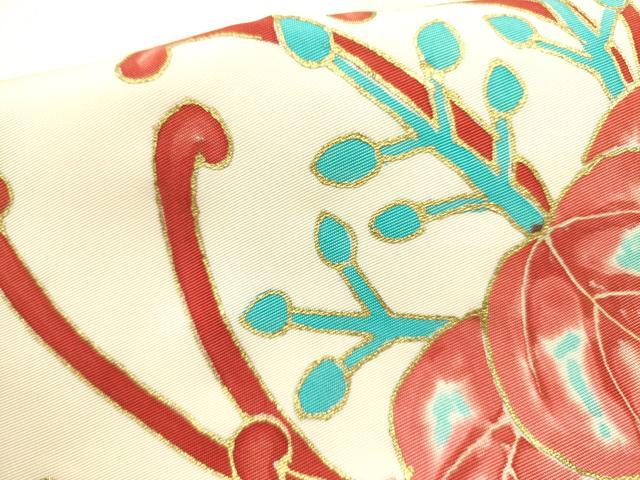 平和屋着物●塩瀬　九寸名古屋帯　乱菊　桐　金彩　正絹　逸品　DABD0703op