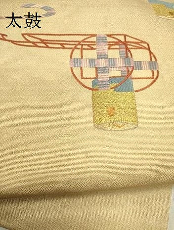 平和屋着物●アンティーク　大正ロマン　九寸名古屋帯　総手刺繍　枝松　器物文　金銀糸　正絹　逸品　DABD0705op