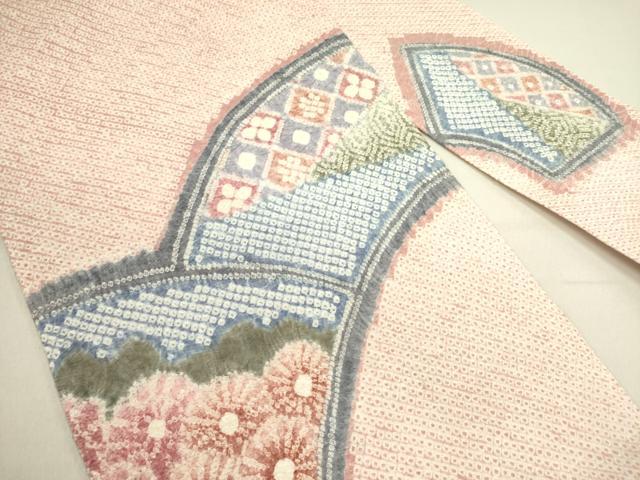 平和屋着物●名門　藤娘きぬたや・総絞り　九寸名古屋帯　地紙花文　正絹　逸品　DABD0707op