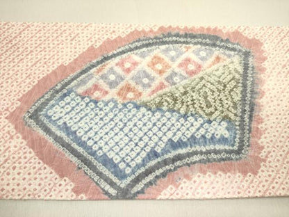 平和屋着物●名門　藤娘きぬたや・総絞り　九寸名古屋帯　地紙花文　正絹　逸品　DABD0707op