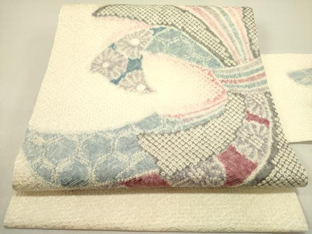 平和屋着物●名門　藤娘きぬたや・総絞り　九寸名古屋帯　束ね熨斗花文　正絹　逸品　DABD0708op