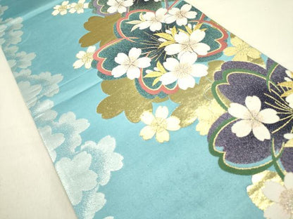 平和屋着物●六通柄袋帯　花重ね　金銀糸　正絹　逸品　DABD0710op