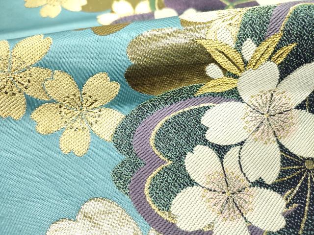 平和屋着物●六通柄袋帯　花重ね　金銀糸　正絹　逸品　DABD0710op