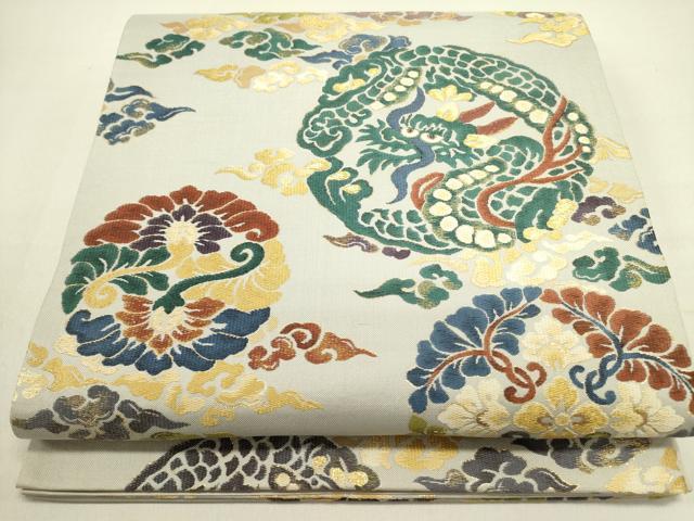 平和屋着物●六通柄袋帯　唐織　龍　柄福有職文　正絹　逸品　DABD0711op